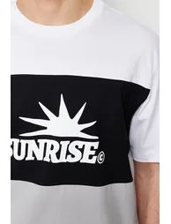 Black Men's Relaxed/Casual Cut Text Printed Color Blocked Cotton Short Sleeve T-Shirt - 3