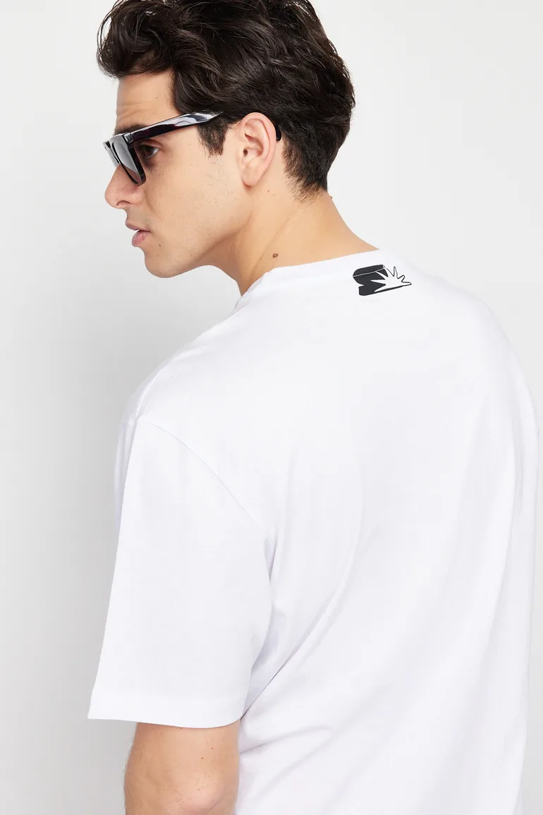 Black Men's Relaxed/Casual Cut Text Printed Color Blocked Cotton Short Sleeve T-Shirt - 5