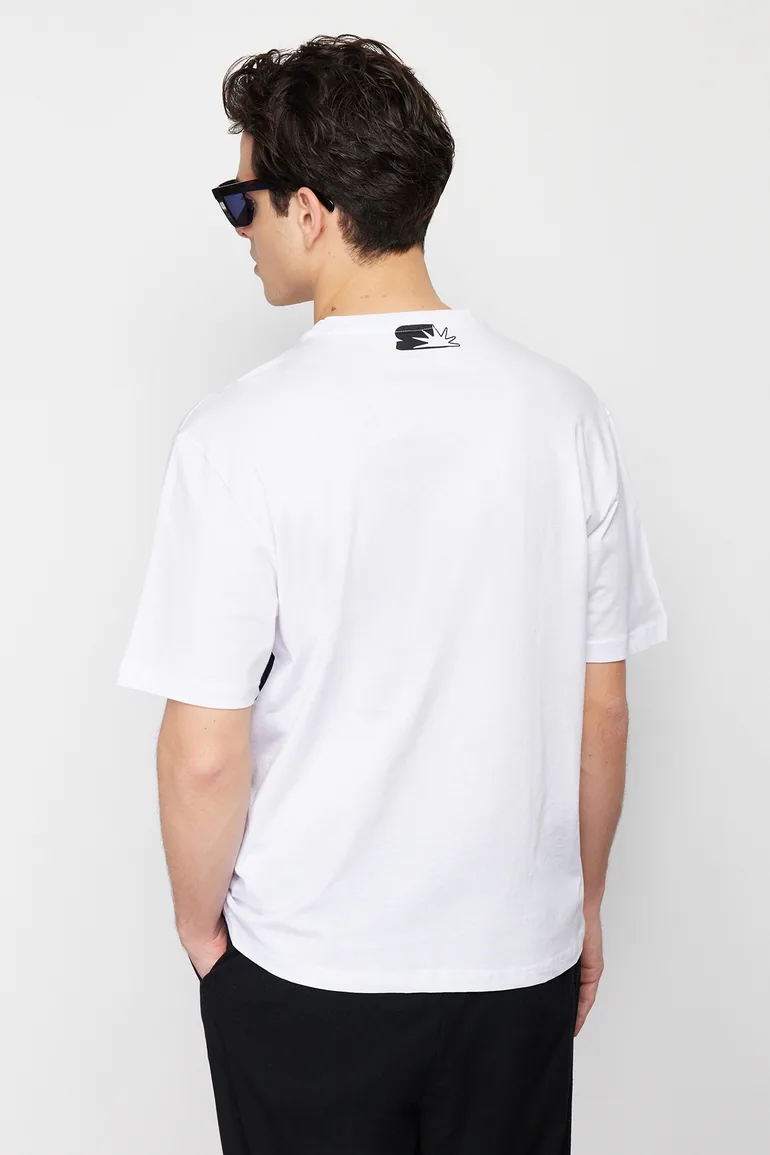 Black Men's Relaxed/Casual Cut Text Printed Color Blocked Cotton Short Sleeve T-Shirt - 4