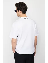 Black Men's Relaxed/Casual Cut Text Printed Color Blocked Cotton Short Sleeve T-Shirt - 4