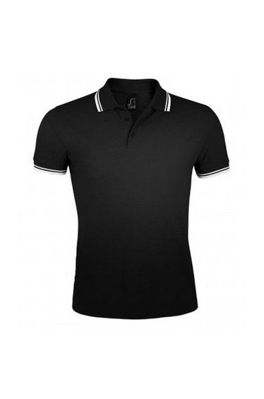 SOLS Mens Pasadena Tipped Short Sleeve Pique Polo Shirt - Black/White