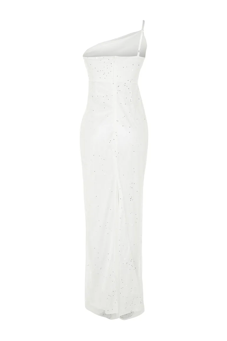 Column Maxi Party Dress with One Shoulder - 5