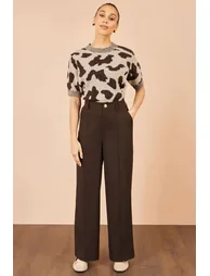 Yumi Brown Wide Leg Stretch Trousers