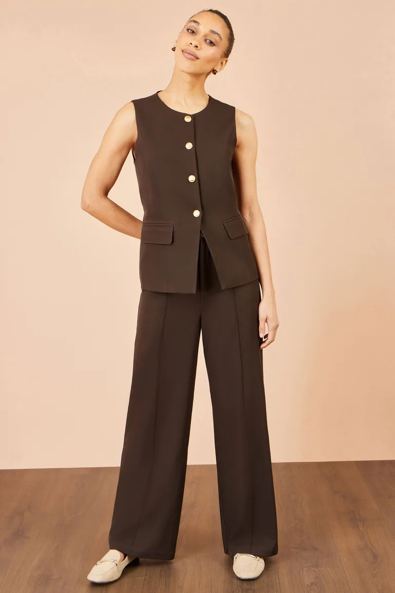 Yumi Brown Wide Leg Stretch Trousers - 3
