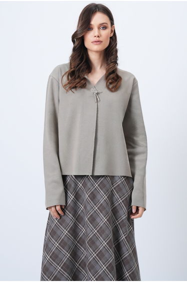 Women's Dark Beige V-Neck Brooch Detailed Ottoban Cardigan