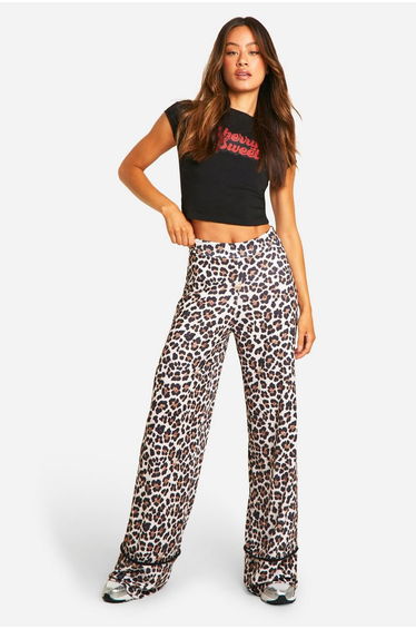 Tall Leopard Print Wide Leg Pull On Trouser