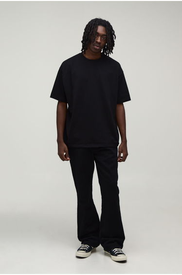 Relaxed Fit Half and Half Cargo Embroidered Trousers - black