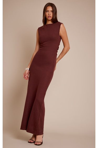 Chocolate Soft Brushed Boat Neck Maxi Dress