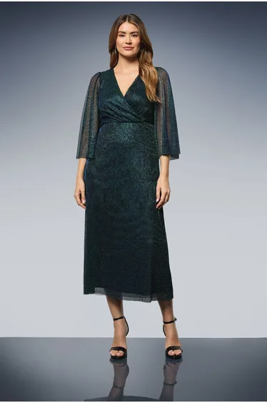 فستان ميدي ميش بليسية بتصميم لف