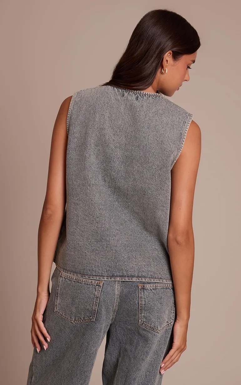 Vintage Sleeveless Button Down Denim Waistcoat - 2