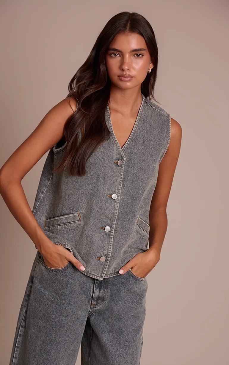 Vintage Sleeveless Button Down Denim Waistcoat - 1