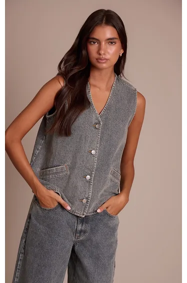 صدرية بريتي ليتل ثينق جينز باللون الرمادي