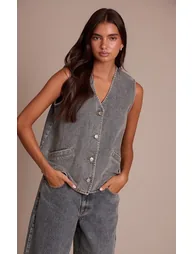 Vintage Sleeveless Button Down Denim Waistcoat - 1