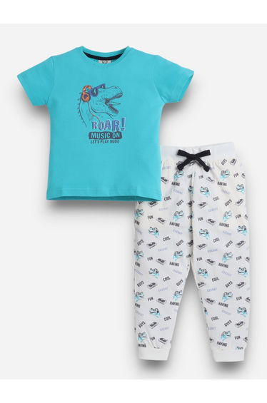 Boys Cotton T-Shirt and All-Over Printed Pyjama Set