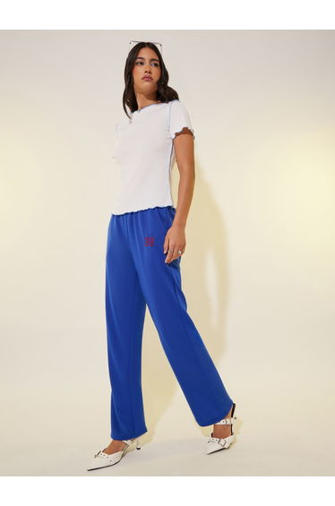 Embroidered Detail Wide Leg Joggers with Drawstring Waist