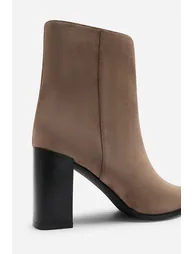 Daryna Taupe Suede Stacked Heel Pointed Ankle Boot - 5