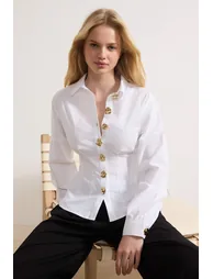White Gold Accessory Cotton Fitted Waist Shirt