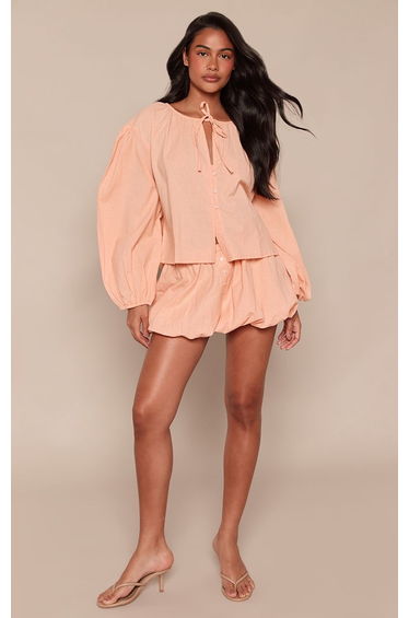 Peach Cotton Ruffle Mini Skirt Co-ord