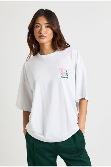 Reformer Pilates and Social Club Front and Back Printed T-Shirt - white