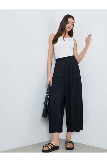 Black Pleated Wide Leg Pants