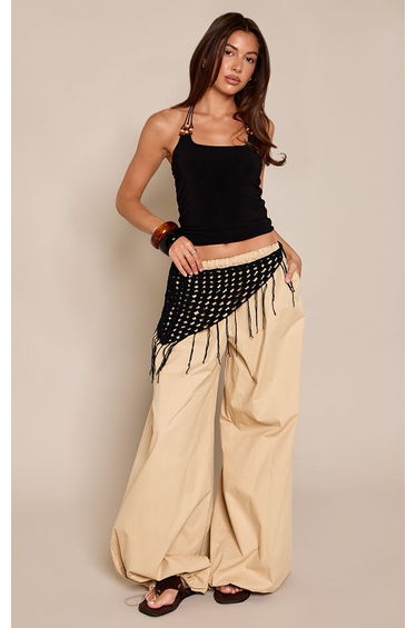 Black Slinky Bead Detail Halter Neck Top