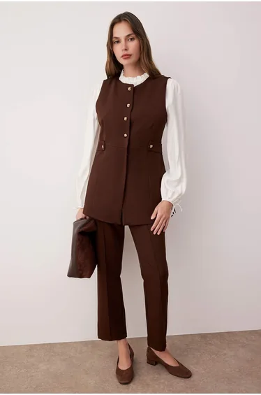 Dark Brown Regular Finike Plain Weave Hijab Bottom - Top Set