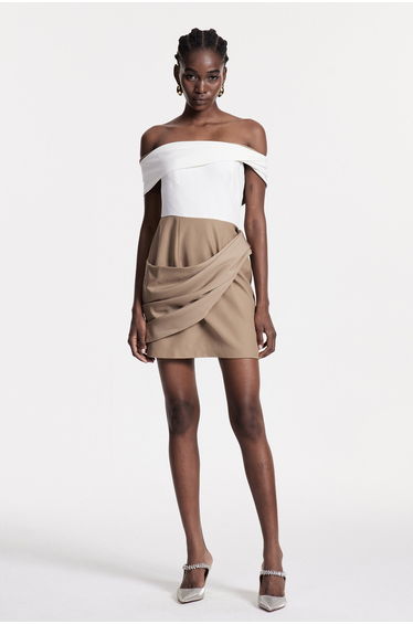 Candide Off Shoulder Ruch Mini Dress