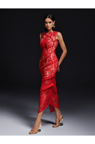 Oliana Sleeveless Lace Midi Dress