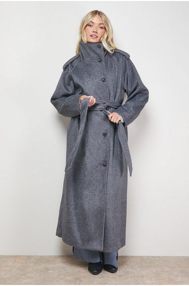 Funnel Sleeve Detail Belted Coat
