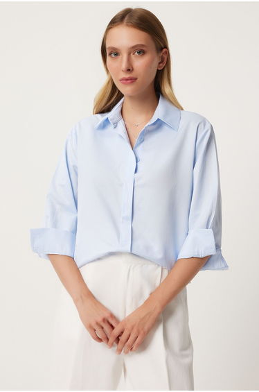 Women's Sky Blue Oversize Basic Shirt