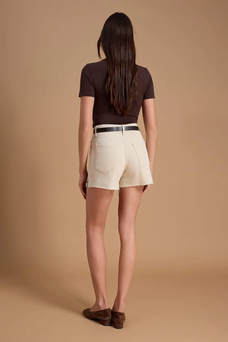 Beige 100% Cotton Slit City Shorts - 3