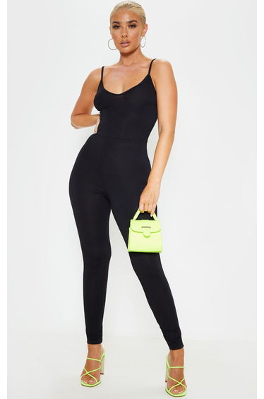 Black Basic Strappy Plunge Jumpsuit