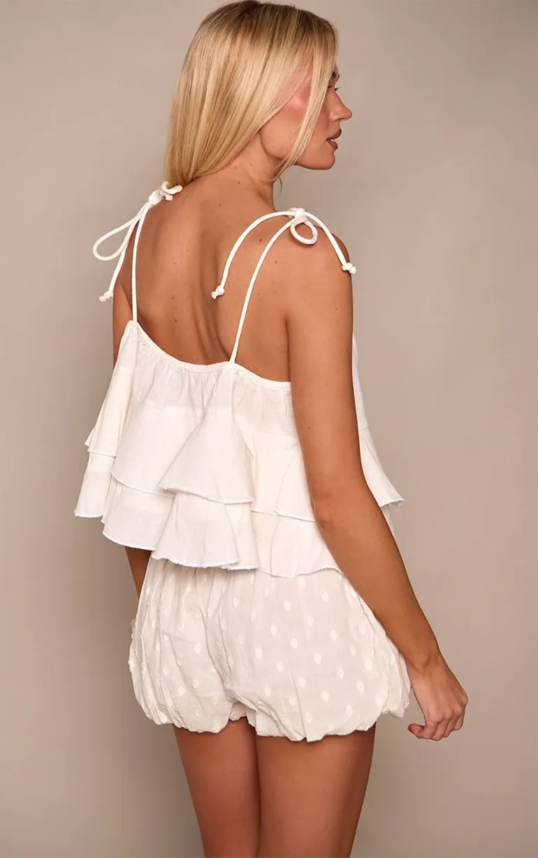 White Cotton Linen Frill Detail Cami - 1