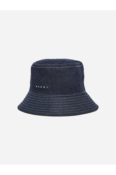 MARNI Kids Denim Logo Bucket Hat in Blue