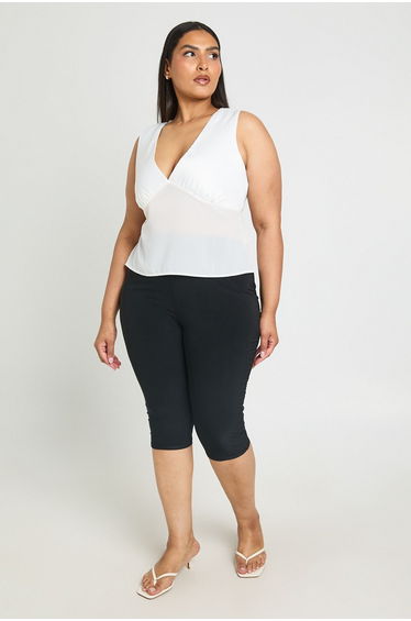 Plus Double Layer Capri Legging - black