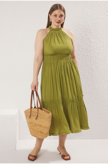 Khaki Halter Neck Woven Dress