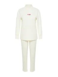Beige Diver/Scuba Knitted Tracksuit Set With Embroidery - 6