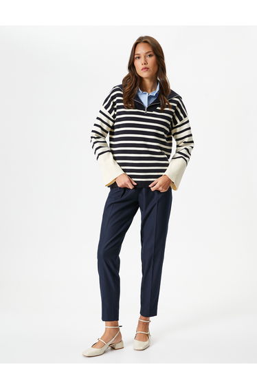 High Neck Zipper Detail Oversized Sweater