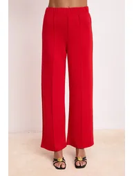 Red Peplum Sleeveless Wide Leg Soft Touch Knitted Top-And-Bottom Set - 3