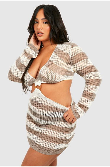 Plus Long Sleeve Ring Detail Beach Mini Dress