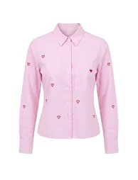 Pink Striped Heart Embroidered Shirt - 4