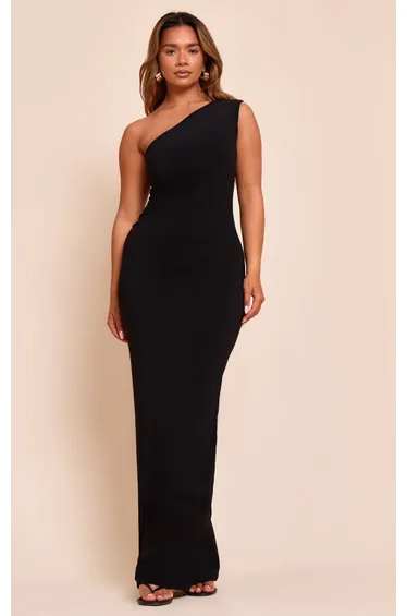 Shape Black One Shoulder Ruched Side Maxi Dress