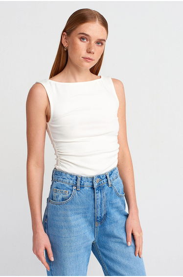 DILVIN Sleeveless Boat Neck Jersey Blouse
