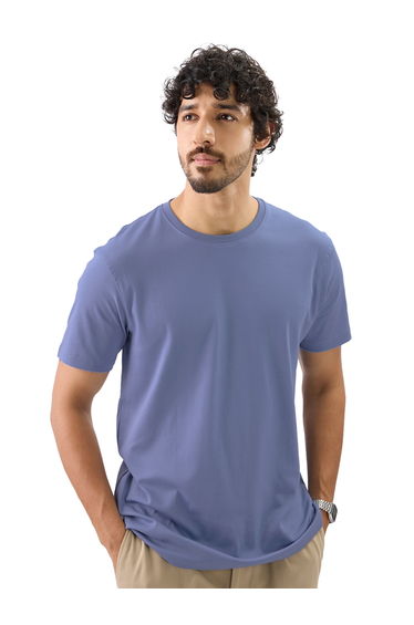 Men Blue Plain Interlock Cotton T-Shirt
