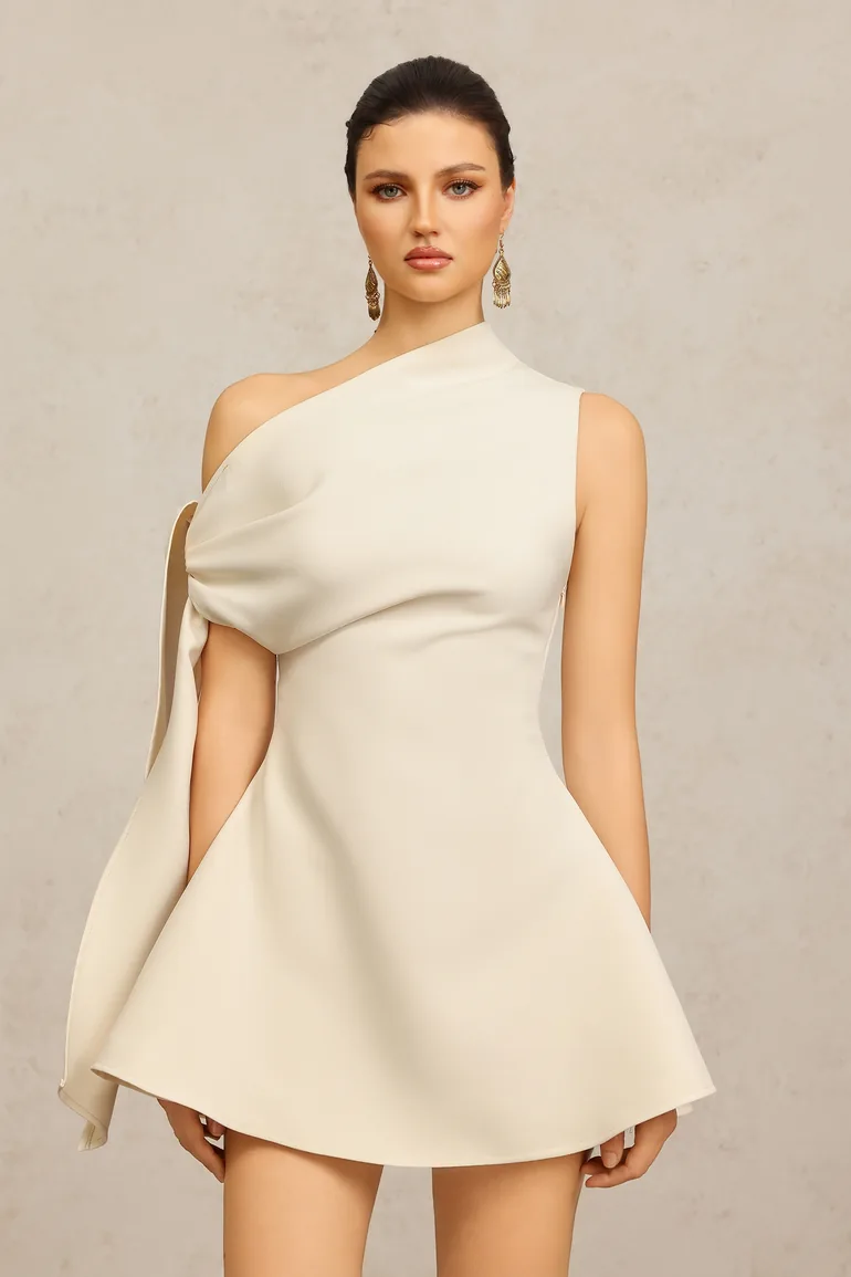 sachin and babi light blue dress ASOS LUXE one shoulder asymmetric draped mini dress in white sequin