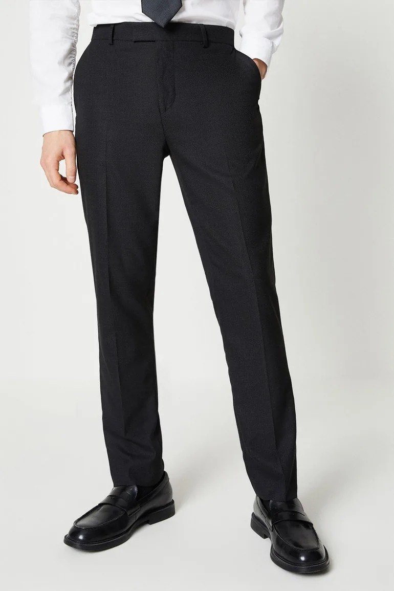 Black Textured Piped Suit Trouser
