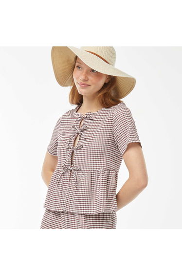 Crepe blouse with tie fastening RED