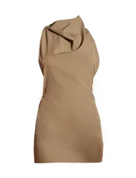 Khaki High Neck Cowl Backless Bodycon Dress - 4