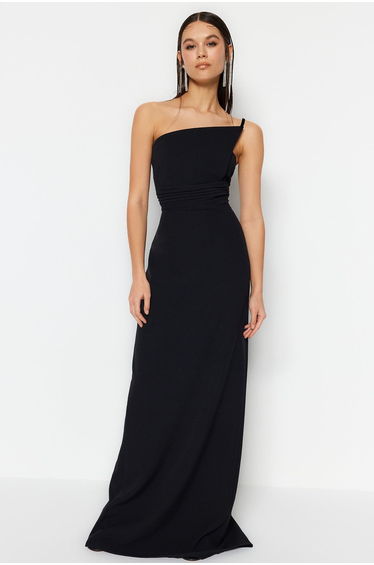 Black Strapless A-Line Floor-Length Dress