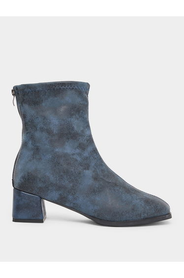 Women Blue Block Heel Ankle Boots
